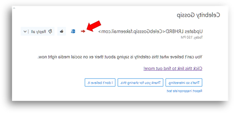 Image of Outlook for the web email message with submit email phish icon